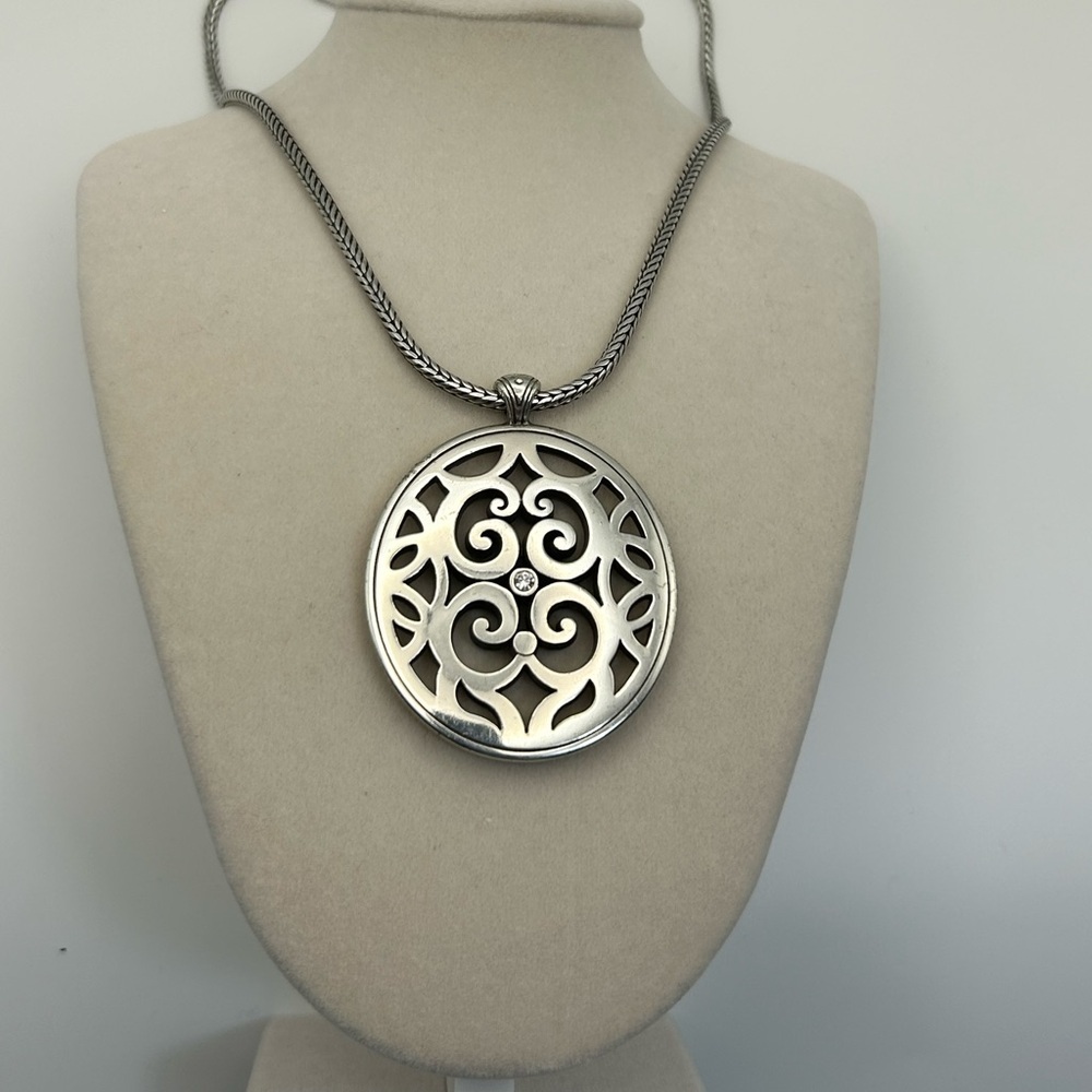 Brighton Destino Necklace 17" Silver Plated Crystal Adjustable Chunky Chain